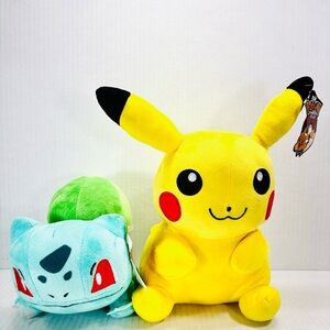 Pokemon Lot Of 2 Pikachu & Bulbasaur 9" Plush Toy By Tomy Stuffed Animal NWT